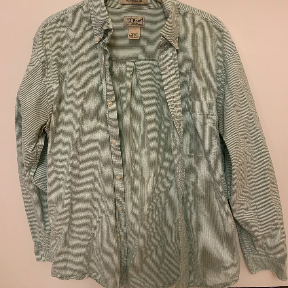 LL Bean Green Sear Sucker Button Down (Medium)